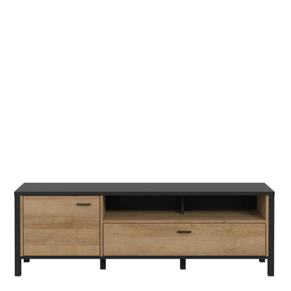 Wyld Haus Egtved Black and Natural Oak Wood Effect TV Unit 1 Door 1 Drawer