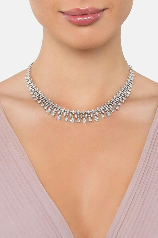 Latelita Duchess Moissanite Statement Necklace Silver