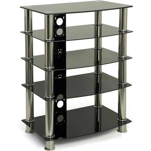 Homeology Galago 5-Shelf Premium Black Glass with Silver Legs AV Rack
