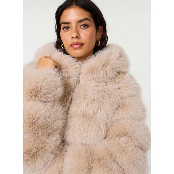 Pink Vanilla Hooded Pelted Fur Jacket