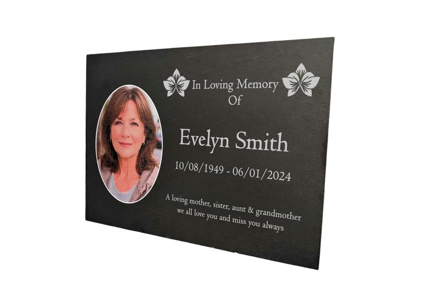 Memorials Direct Photo Slate Memorial Plaque, Orchid, Add a Portrait & Personalised Text | 35×25cm (14×10”)
