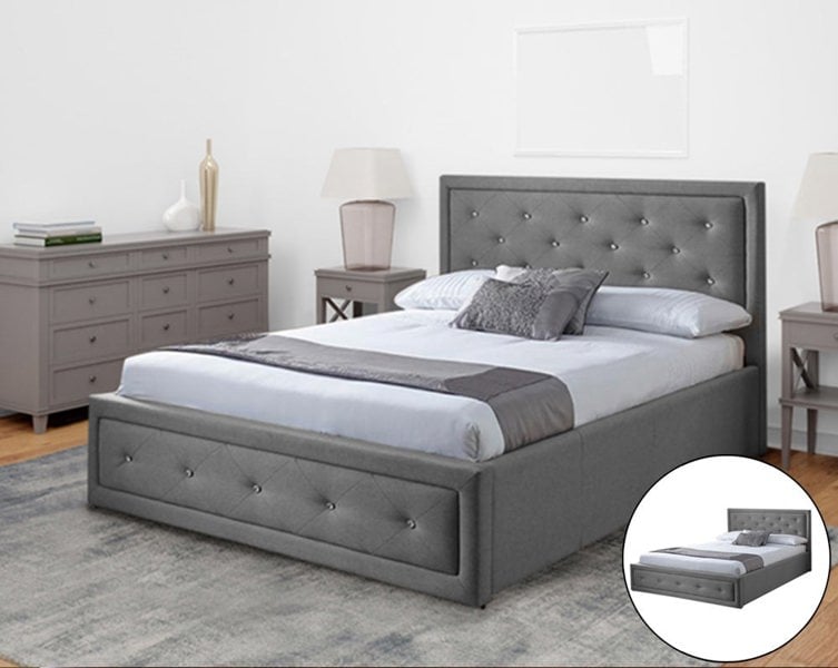 Comfy Living Colorado Fabric Diamante Ottoman Bed Frame - Stylish Storage Solution for Your Bedroom