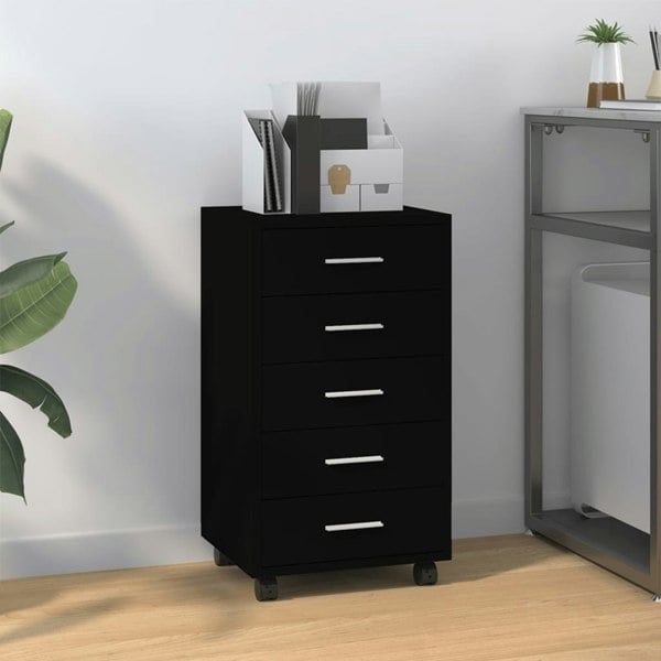Berkfield Drawer Cabinet with Castors Black Engineered Wood
