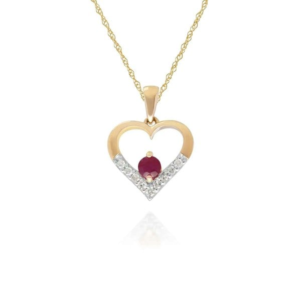 183P1269019 Classic Ruby & Diamond Heart Pendant in 9ct Yellow Gold 1