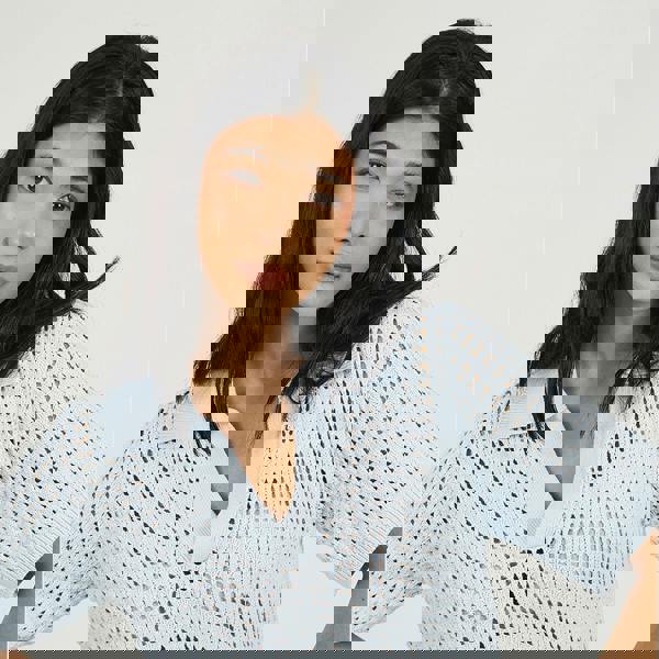 Brave Soul Blue Pointelle Knit Collared T-Shirt - Blue Image 4