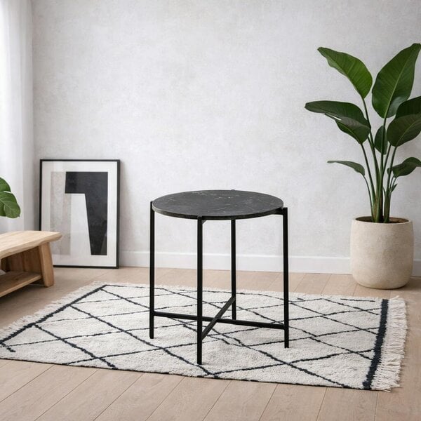 Wyld Haus Odense Black Izmir Round Side Table Metal Legs
