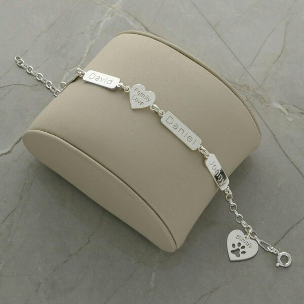 Christopher James of London Sterling Silver Engraved Heart & Horizontal Tags Bracelet