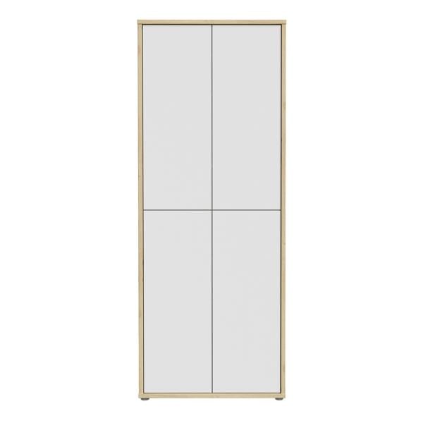 Furniture To Go Alice Springs Shoe Cabinet with 4 Doors Push-to-Open in Artisan Oak and Light Grey Doors