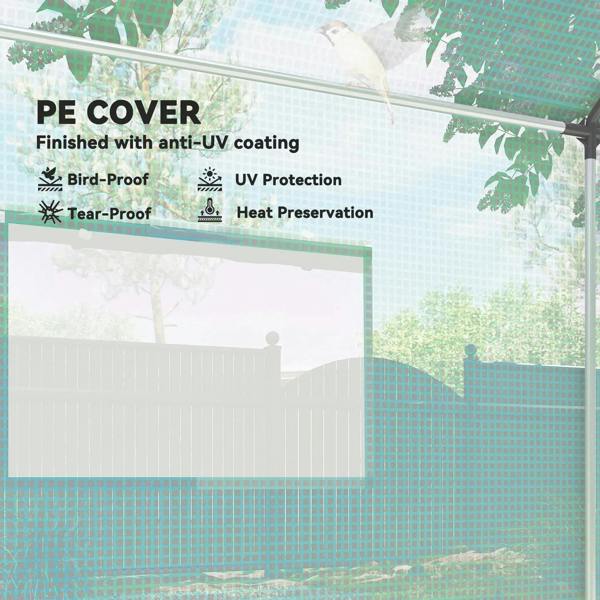 Green polyethylene greenhouse cover with reinforced, tear-resistant mesh panels