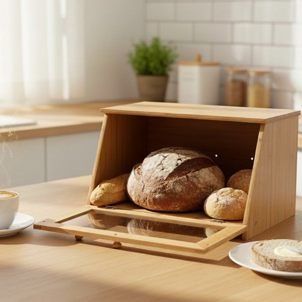 Maison des Cadeaux Bamboo Bread Bin with Acrylic Window