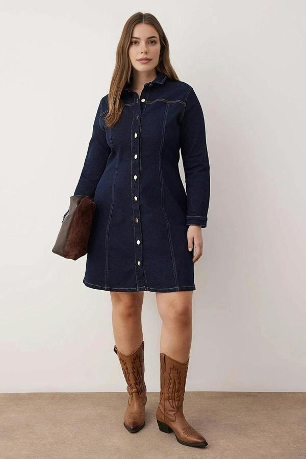 WOVCOR A-Line Stretch Denim Plus Size Dress