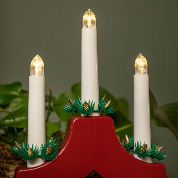 Samuel Alexander 41cm Battery Operated Light up Red Christmas Candle Bridge with 7 Warm White LEDs