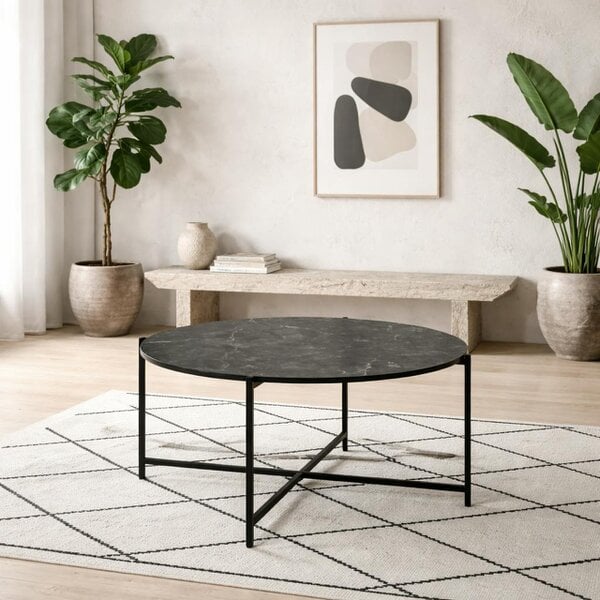 Wyld Haus Odense Black Izmir Round Coffee Table Metal Legs