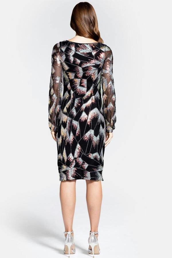 HotSquash Blouson Sleeve V Neck Sequin Dress