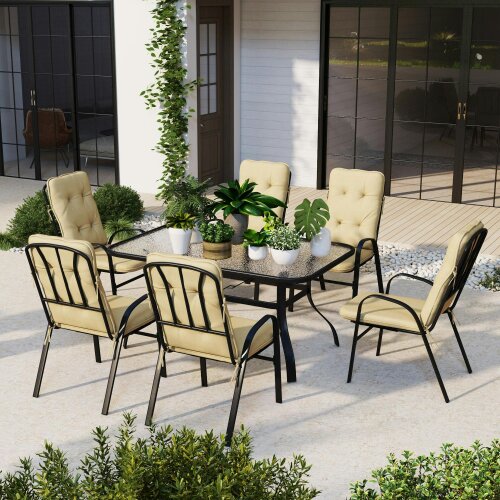 Wyld Haus Seriva 6 Seater Cream Garden Dining Set with Black Metal Frame