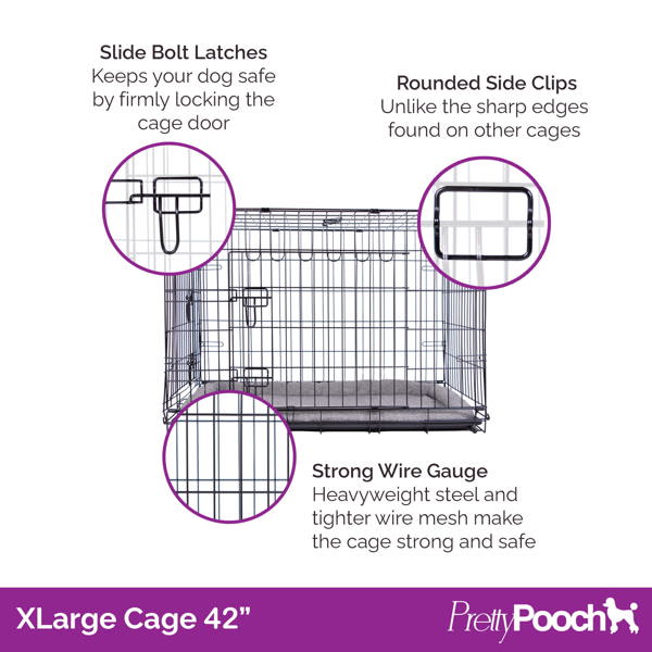 Pretty Pooch Dog Crate XL Cage Puppy Cat Pet Training Tray and Bed With Two Gloves