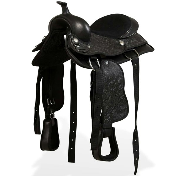Berkfield Western Saddle. Headstall&Breast Collar Real Leather 13" Black