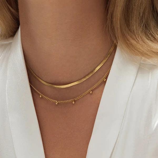 Elk & Bloom Flat Herringbone Chain 14K Gold Choker Necklace