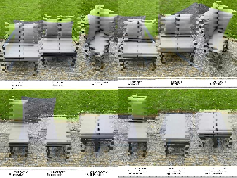 Fimous 10 Seater Aluminium Garden Furniture Set with Adjustable Rising Dining Table, 3 Footstools - Dark Grey