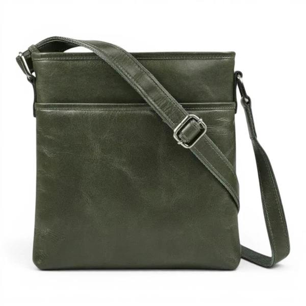 Wholesale green large leather cross body bag made from premium
real leather with secure zip fastening.