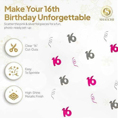 16th Birthday Pink and Silver Foil Confetti Pack for Party Tables and Celebration Displays image 5