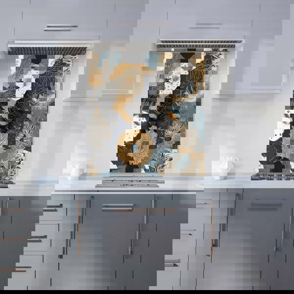 Warren Reed - Designer Abstract Blue Gold Moon Sun Kitchen Splashback
