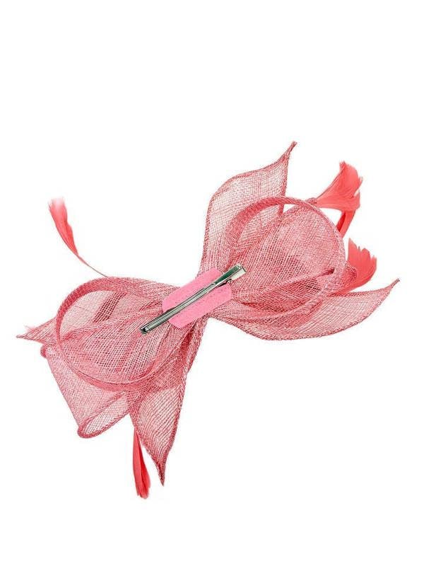 Bow Shaped Fascinator with Sinamay Curls & Feathers in Pink - svnx