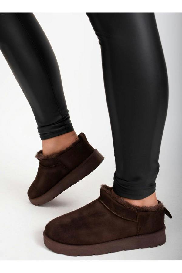 Elvaya Faux Suede Fluffy Lined Ankle Boots - Brown