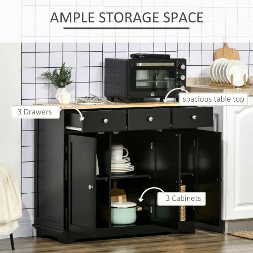 Wyld Haus Totoro Black Sideboard With Natural Top 3 Doors 3 Drawers 3 Shelves