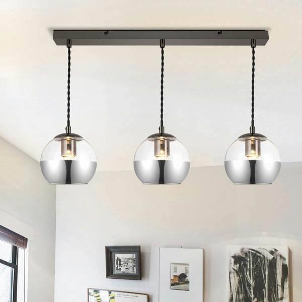COSYLYTE Marlo 3 Light Smoky Glass Bar Pendant Light - Matt Black