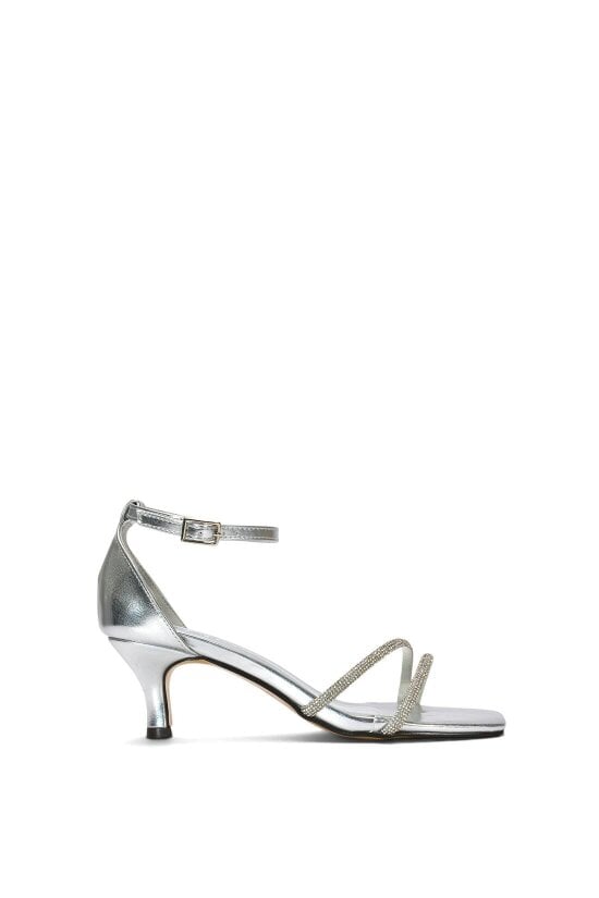XY LONDON Diamante Kitten Heel Ankle Strap Sandals
