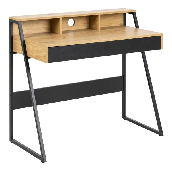 Wyld Haus Cyan 1 Drawer Office Desk Natural Oak Effect and Black