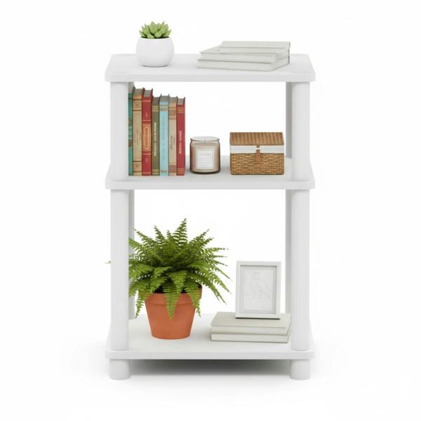 WALPLUS Modern Furniture Piece for Stylish and Functional Home Use | 11087 Just 3 Tier No Tools Tube End Table, White w/White Tube