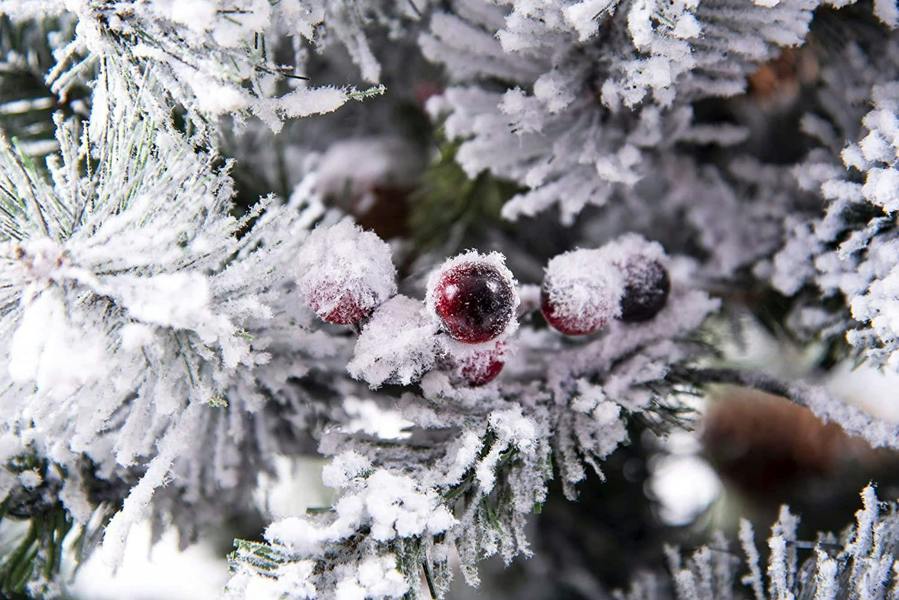 4ft and 5ft Pre-Lit Snow Flocked Artificial Christmas Tree with Pine Cones, Red Berries and Warm White LEDs image 8