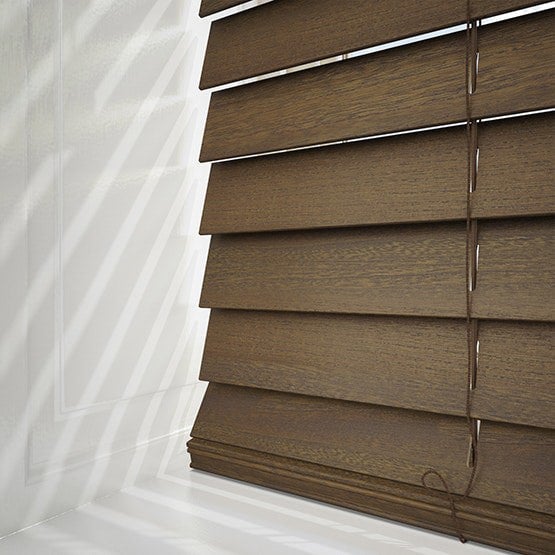 NewEdgeBlinds 100cm Chocolate Faux Wood Fine Grain Venetian Blinds with Strings