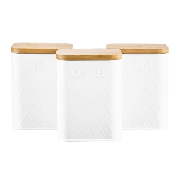 Cooks Professional 3 Piece Embossed Kitchen Storage Set with Bamboo Lids | White