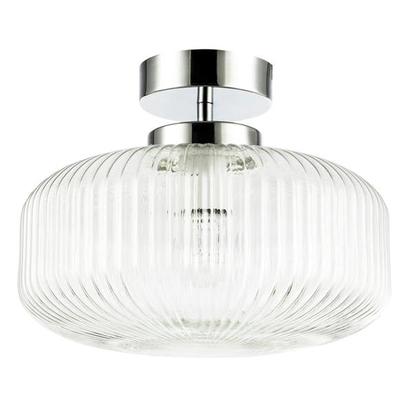 Modern Bathroom Ceiling Light with Clear Fluted Glass in Shiny Chrome Image 1