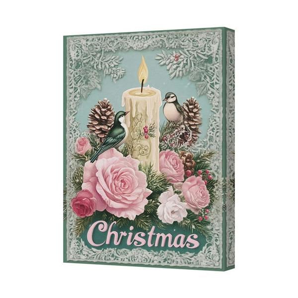 Benjamin Tate Design Christmas Floral Candle Canvas Art Print With Birds Handmade In UK
