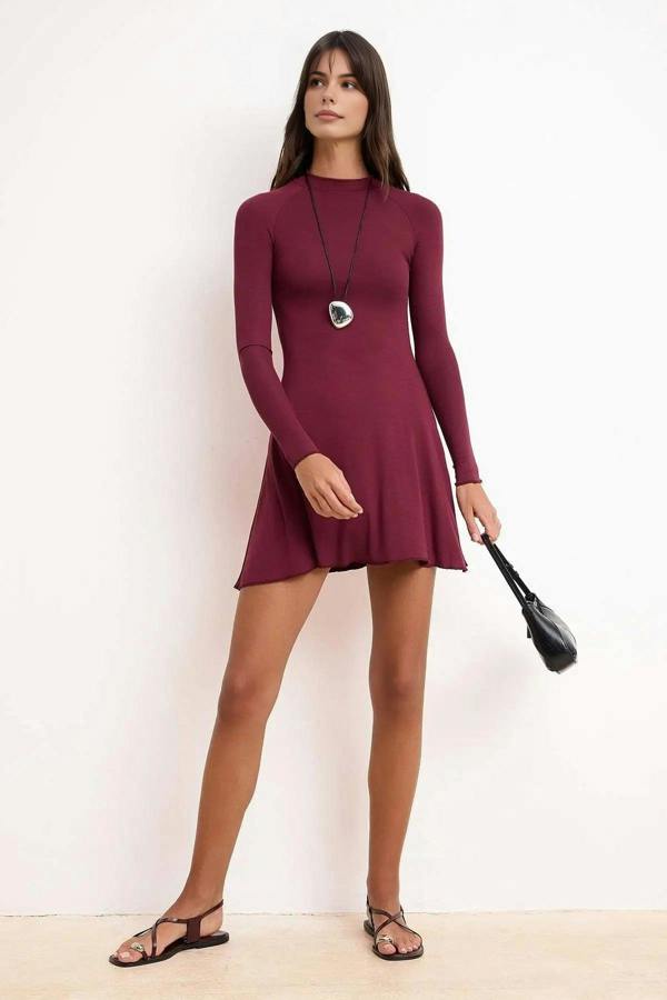 WOVCOR Long-Sleeved Mini Soft Knit Dress