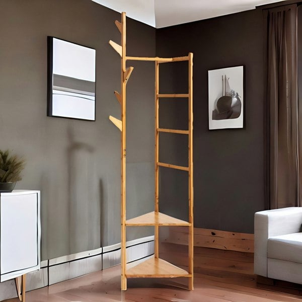 Rafaelo Mobilia Bamboo Coat Rack Stand With 2 Shelves