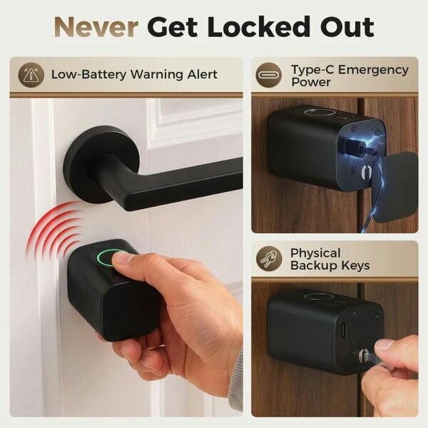 Smart Door Cylinder, 5-in-1 (Fingerprint Biometrics/Passcode/APP/NFC Card/Key), Shared Access, Bluetooth Cylinder