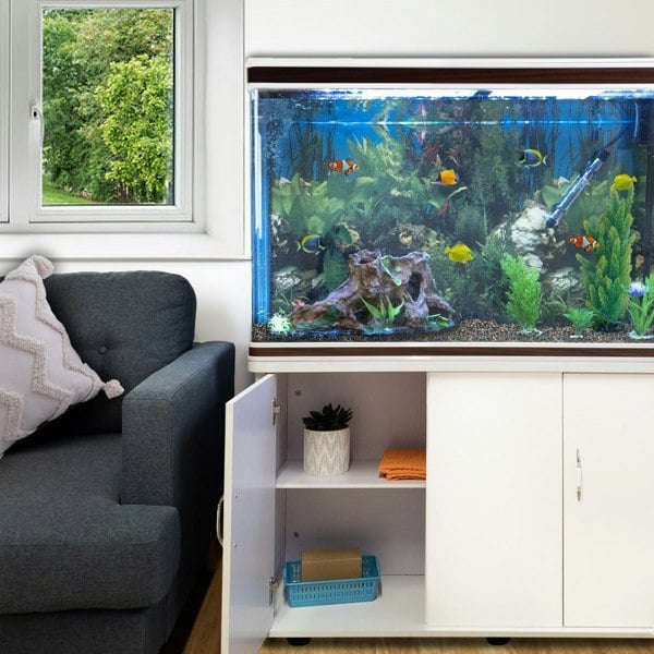 Monstershop Aquarium Fish Tank and Cabinet with Complete Starter Kit- White Tank with Natural Gravel