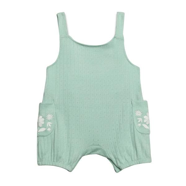 Mini Cuddles Baby Girls Floral Embroidered Dungaree Set, Mint Green