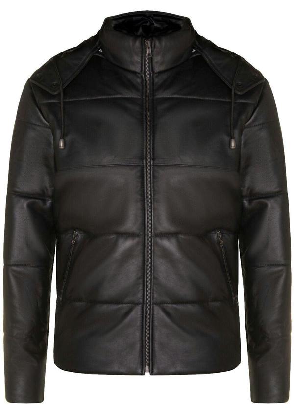 Infinity Leather Mens Puffer Leather Bomber Jacket-Augsburg