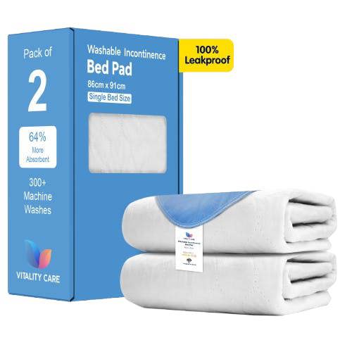 Vitality Care Incontinence Washable Bed Pads Protection Sheets - Reusable with High Absorbency