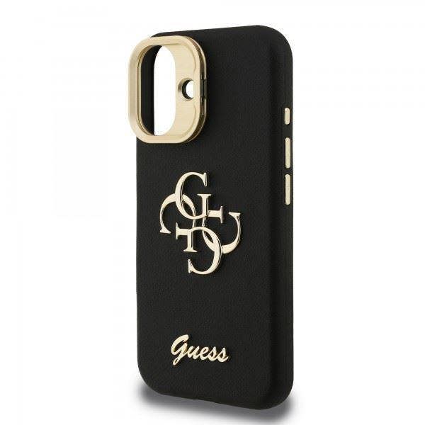 Guess PU Grained 4G Logo Stand Camera Frame Case for iPhone 16 6.1" Black - GUHCP16SPCS4GSK