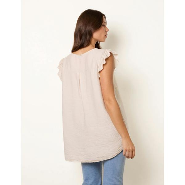 Blue Vanilla One Button Frill Sleeve Top
