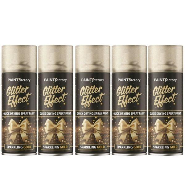 Paint Factory 5X -  Gold Glitter Effect Spray Paint 400ml