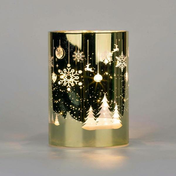 14cm Christmas Decorated Vase Led Gold Glass Vase / Trees image 1