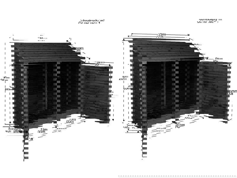 Arbor Garden Solutions Slatted Wooden Log Store with Doors W-227cm, H-126cm or 180cm, D-88cm - Brown Finish